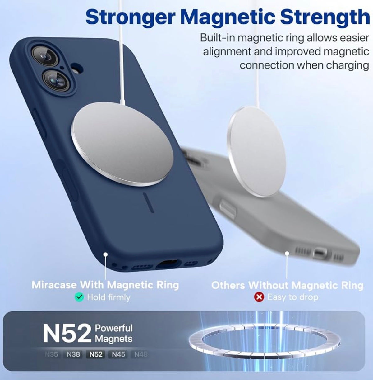 Miracase Silicone & Magnetic for iPhone 16 Case, Dark Blue
Compatible with MagSafe, Anti-Scratch Microfiber Lining, Liquid Silicone Case Shockproof Drop Protection Phone Case for 16