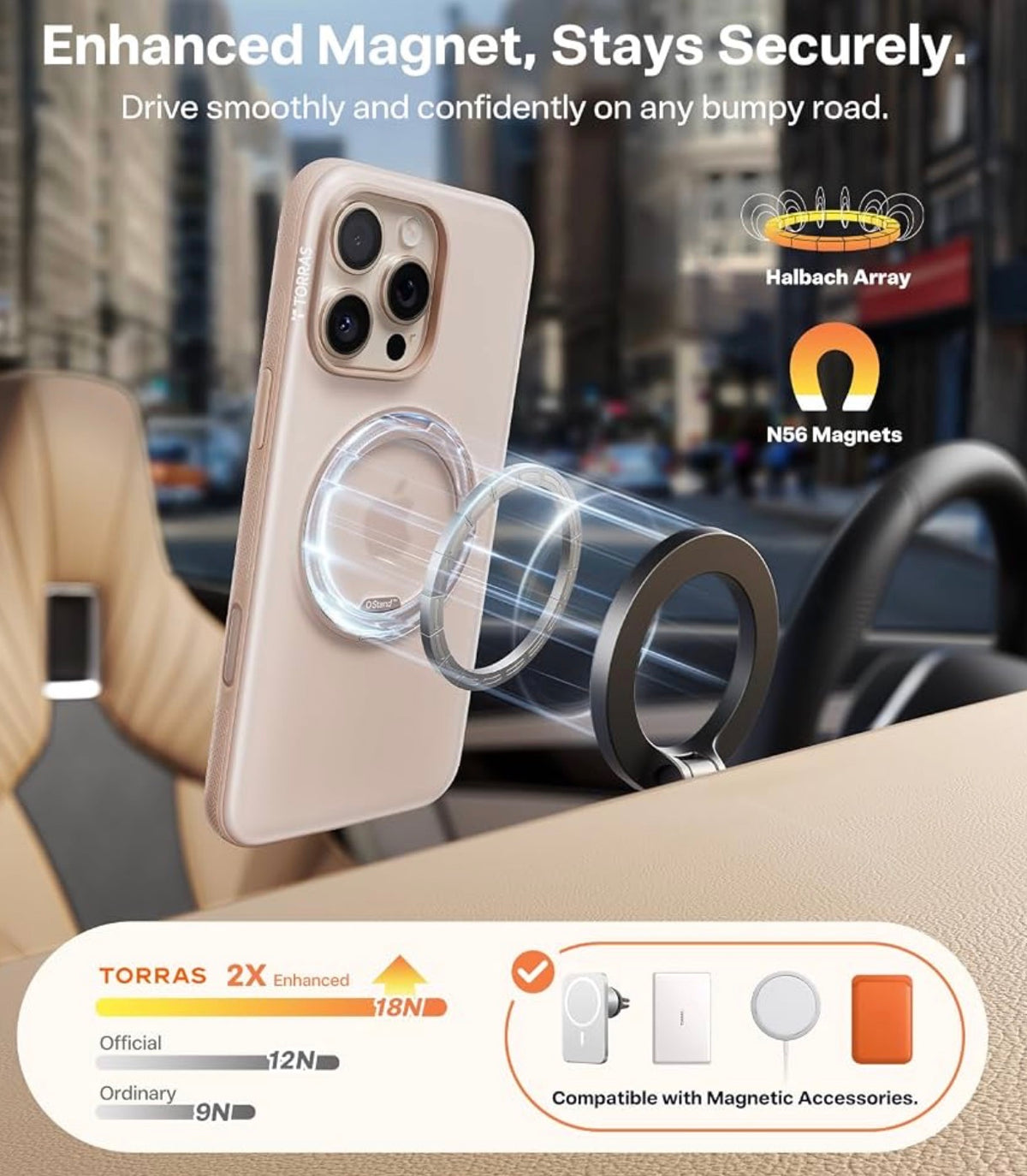 TORRAS for iPhone 16 Pro Case, 360 Magnetic Stand, O3 Fitness Series [Fit for MagSafe] [360° Rotating Kickstand] 4X Mil-Grade Shockproof, Camera Button, Slim, Translucent Desert Titanium 6.3"