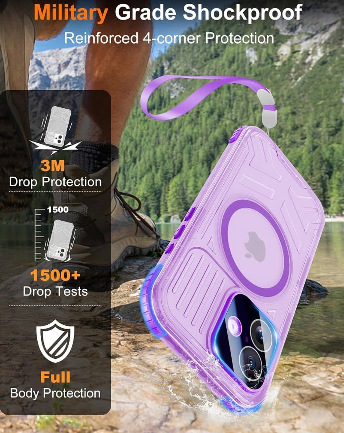IP68 Waterproof Case for iPhone 17, Privacy, Purple
