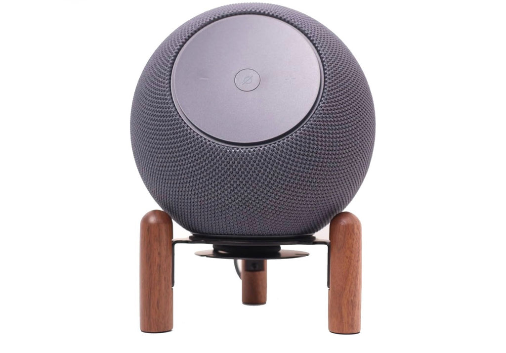 Desk stand for 2025 new Echo studio, Wood & Metal stand - Improve sound quality and hide the power cord (Black Walnut)