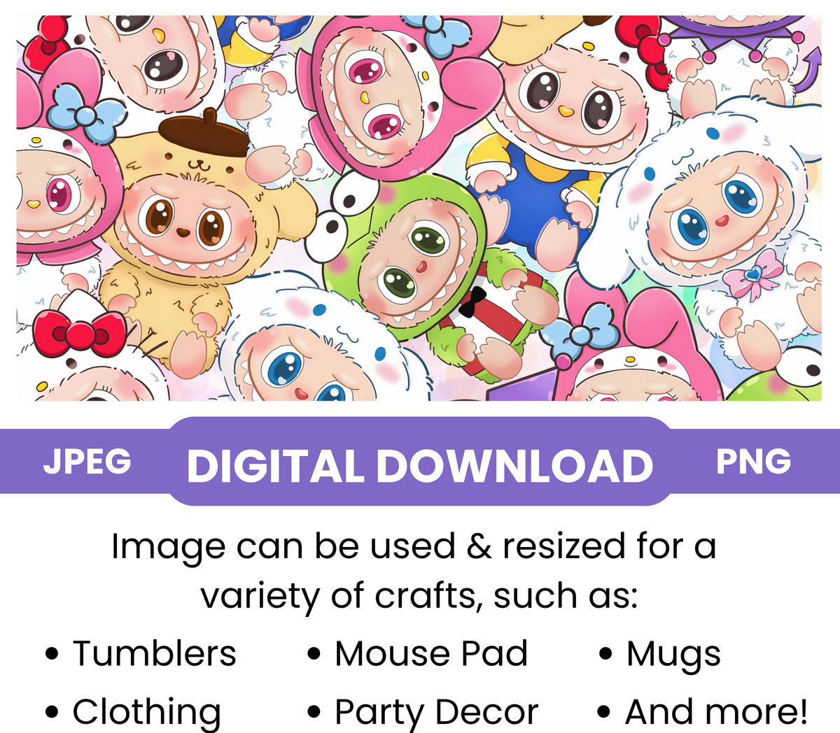 Labubu "Hello Kitty Dolls" Digital Download - PNG & JPEG Format