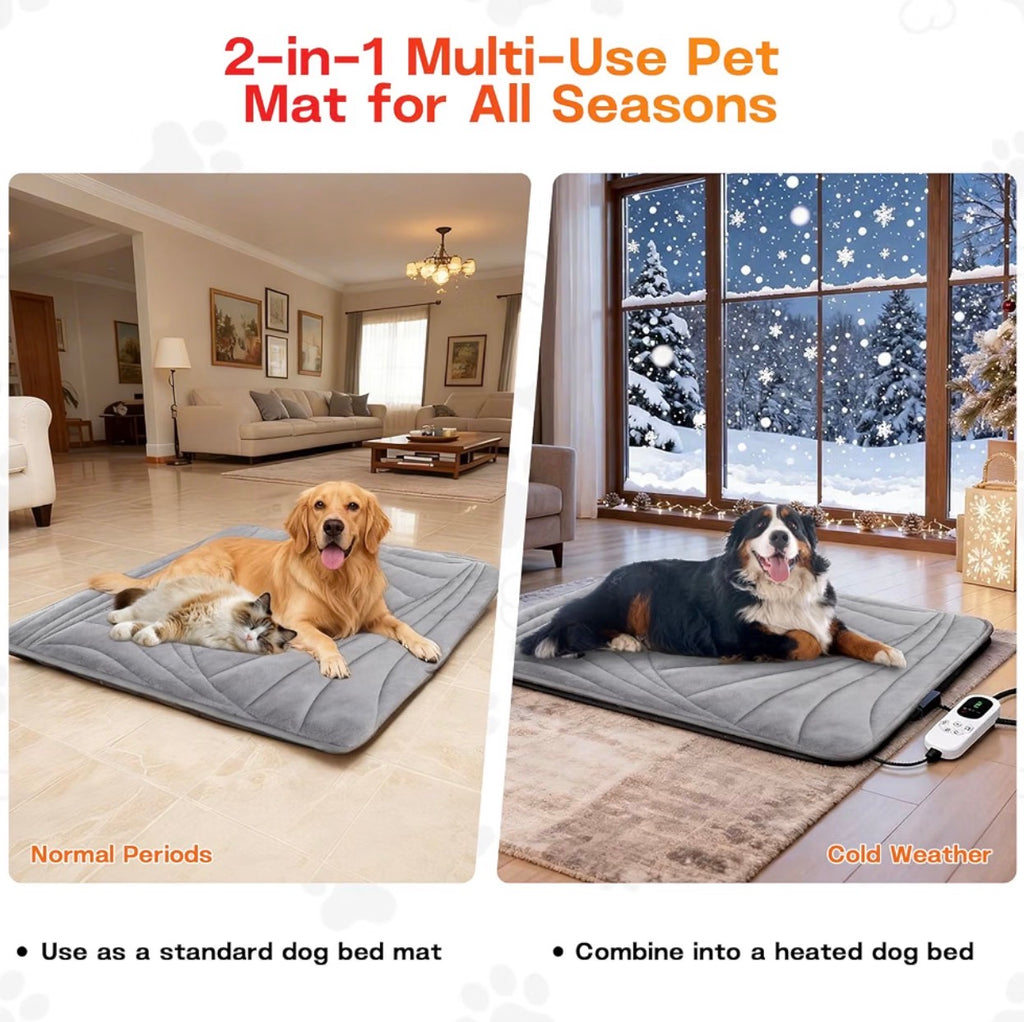 Dog Heating Pad with Washable Cover, Soft Plush Pet Heating Pad with 9 Adjustable Temperature, Timer, Chew-Resistant Cord, Waterproof Electric Heated Pet Bed Mat for Dogs and Cats Indoor