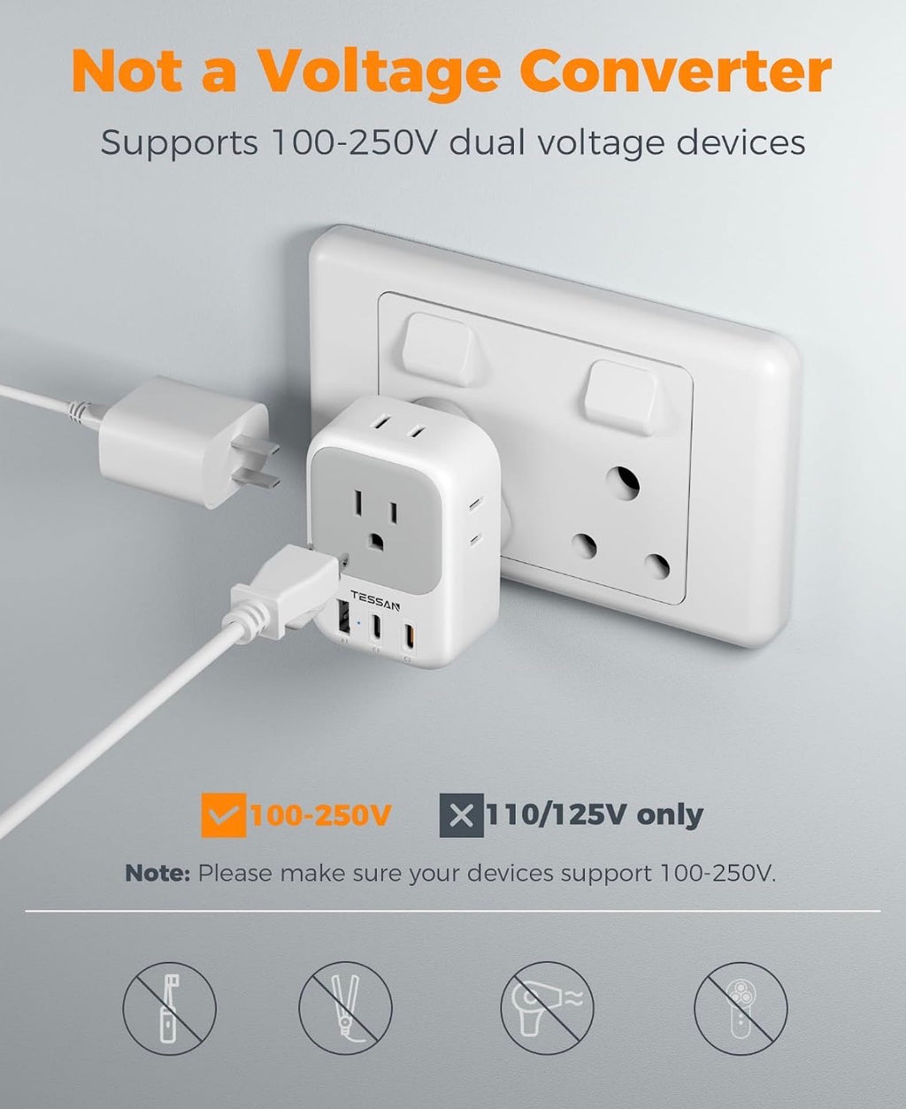 South Africa Type M Plug Adapter, 2 Pack
4 Outlets, 3 USB (2 USB-C), For US to Namibia Botswana Nepal Mozambique Sri Lanka Eswatini Lesotho