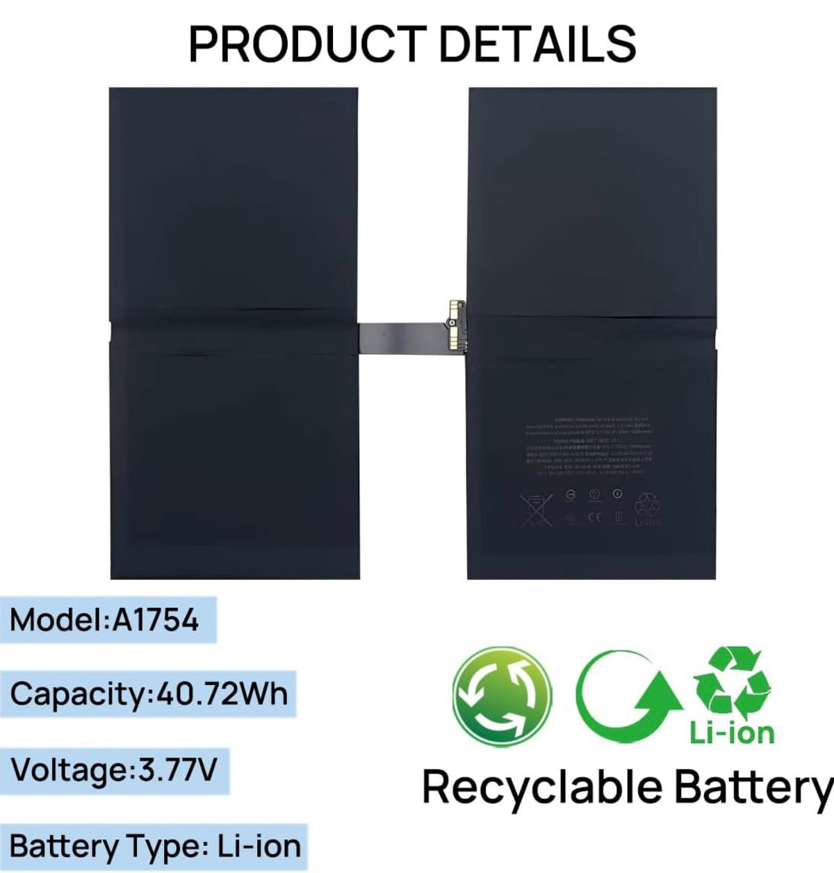 A1754 Battery Compatible with iPad Pro 12.9 2017 2nd Gen A1821 A1670 A1671 3.77V 40.72Whr with Tools Kit