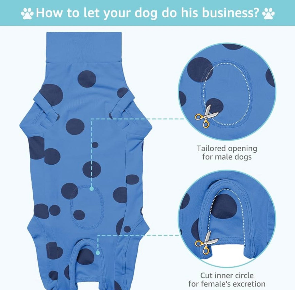 2 Pack Medium Dog Surgery Recovery Suit for Male/Female, Post Surgery Protective Wear with Pee Hole, Unisex Pet Surgical Vest for Wound Care, Spay/Neuter Healing(Blue Polkadot, M)