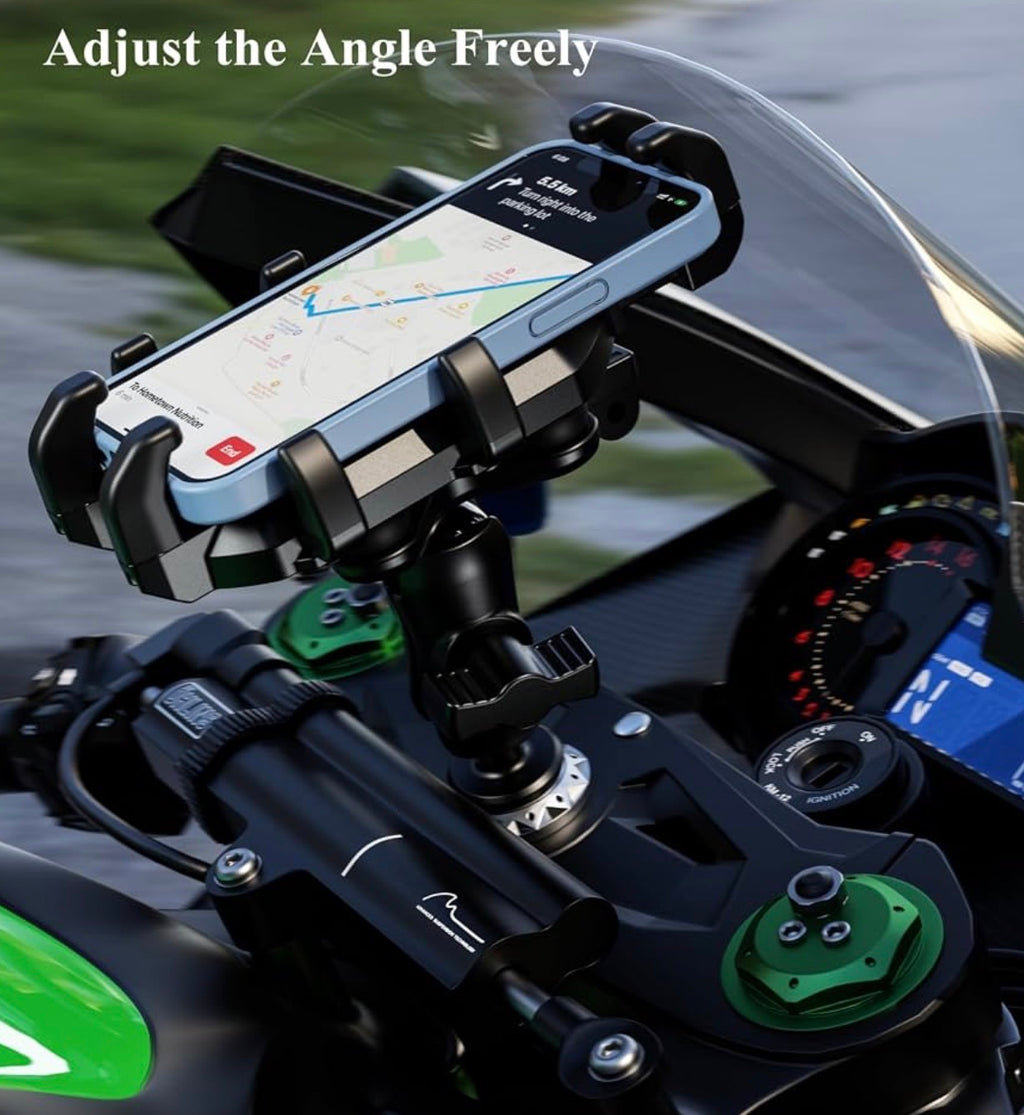 Motorcycle Fork Stem Phone Mount with Vibration Dampener, Heavy Duty Cellphone Holder Fit Stem Tubes 12mm-25.4mm in Diameter, Adjustable for 5.4 - 6.9'' Smartphone