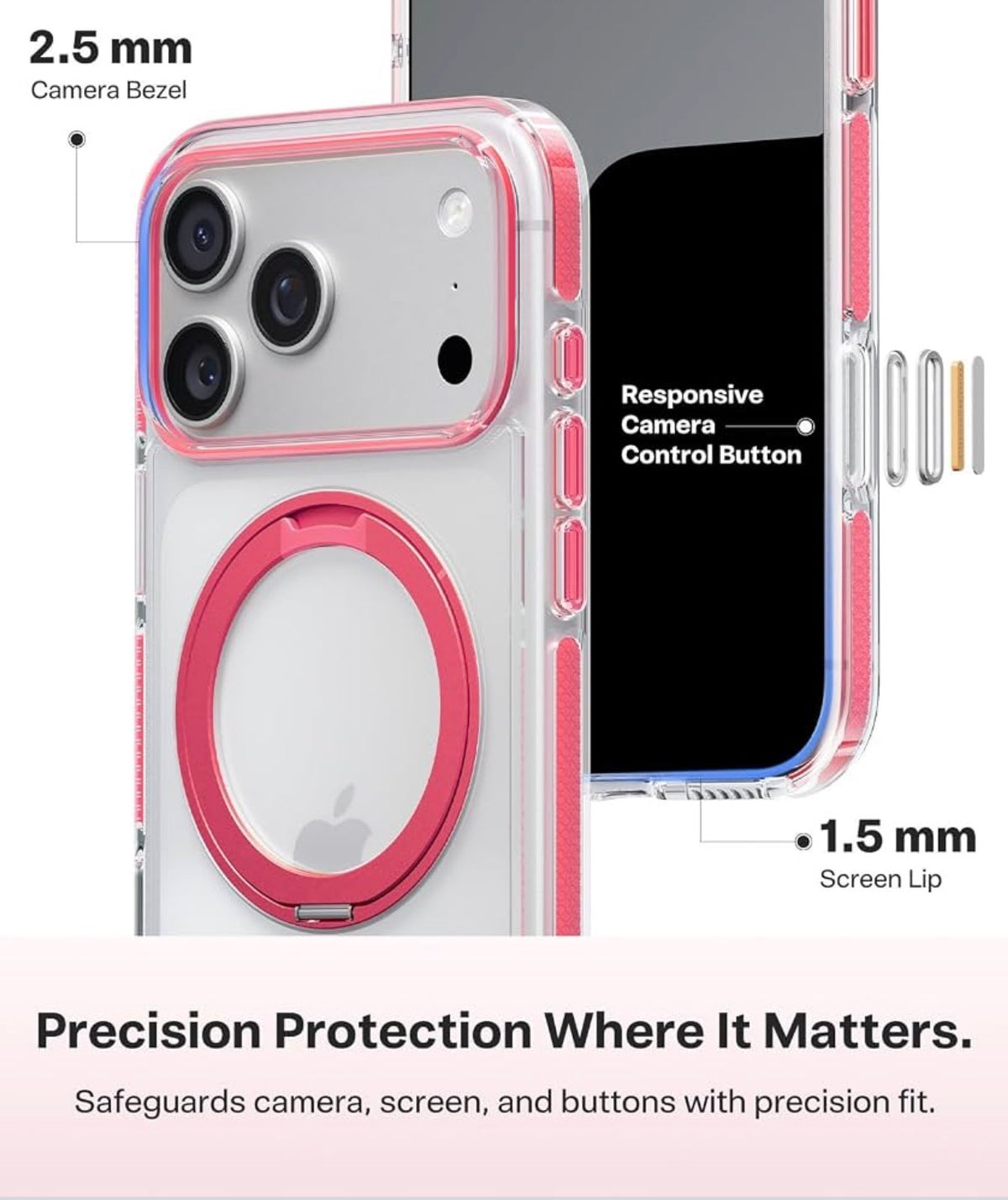 TORRAS for iPhone 17 Pro Case, 360 Magnetic Stand, Crystal Clear Pink 6.3"
[Fit for MagSafe] [360° Rotating Kickstand]4X Mil-Grade Shockproof, Camera Button, Slim Transparent Cover, O3 Fitness Series