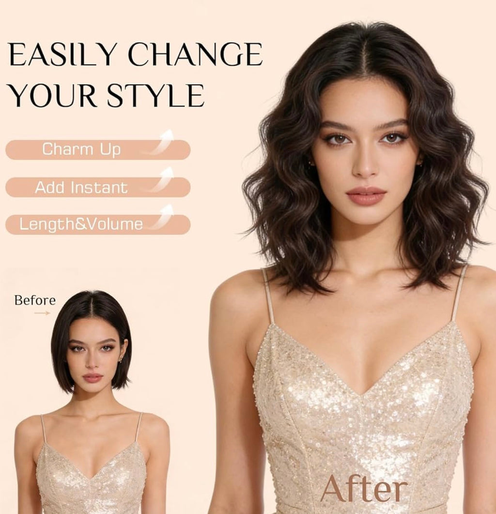 Short Wire Hair Extensions Real Human Hair Remy Hairs Wire Extension for Women Invisible Wire One Piece Clip in Hairpiece for Short Hairs 14 Inch #4R Medium Brown