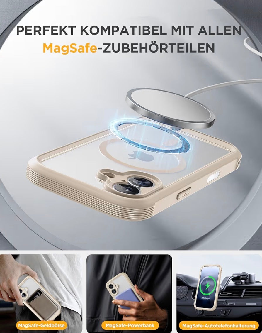 for iPhone 17 Case 6.3'', Full-Body Military Grade Drop Protection Outdoor Phone case with Built-in Glass Screen & Camera Control, Easy Installation, No Gap, Compatible with MagSafe, Gold