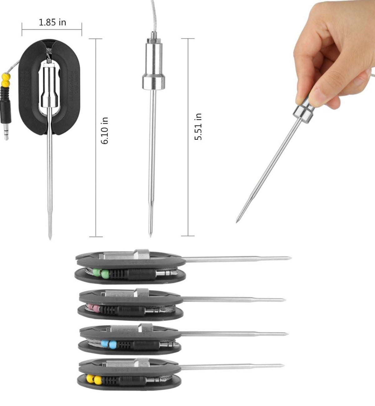 Replacement Probes 4 Packs Improved Stainless Steel Additional Probes Wire for Grill Thermometer