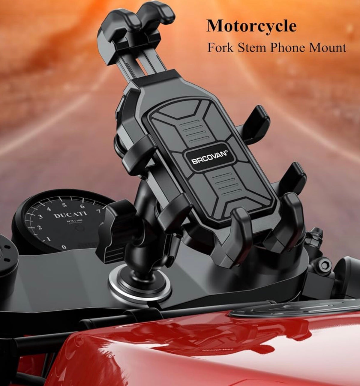 Motorcycle Fork Stem Phone Mount with Vibration Dampener, Heavy Duty Cellphone Holder Fit Stem Tubes 12mm-25.4mm in Diameter, Adjustable for 5.4 - 6.9'' Smartphone