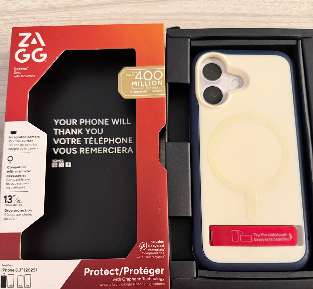 ZAGG Sedona Snap Case with Kickstand for iPhone 17 - Red Light Yellow & Blue, Drop Protection (13ft/4m), Multi-Layer Protection, with Camera Button, MagSafe Phone Case with Impact-Absorbing Bumpers