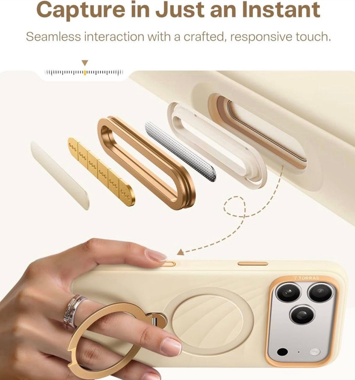 TORRAS for iPhone 17 Pro Case, Q3 Wind Silicone, 360 Stand, Cream Glow, Fit for MagSafe, 12FT Shockproof, 18N Magnet, Camera Control, Baby & Pets Safe Soft Elegant, Phone Case for iPhone 17 Pro 6.3”