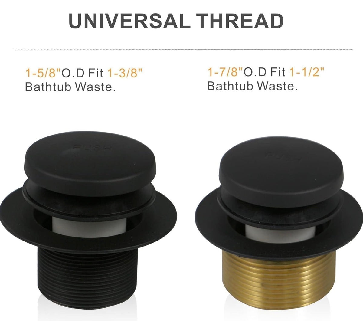 Matte Black Bath Tub Drain Trim Bathtub Drain Kit 2 Hole Overflow, 304 Stainless Steel & Brass Tub Drain,Tip Toe Tub Replacement Conversion Kit,Fits 1-3/8 & 1-1/2 Bathtub Drain,Easy Install