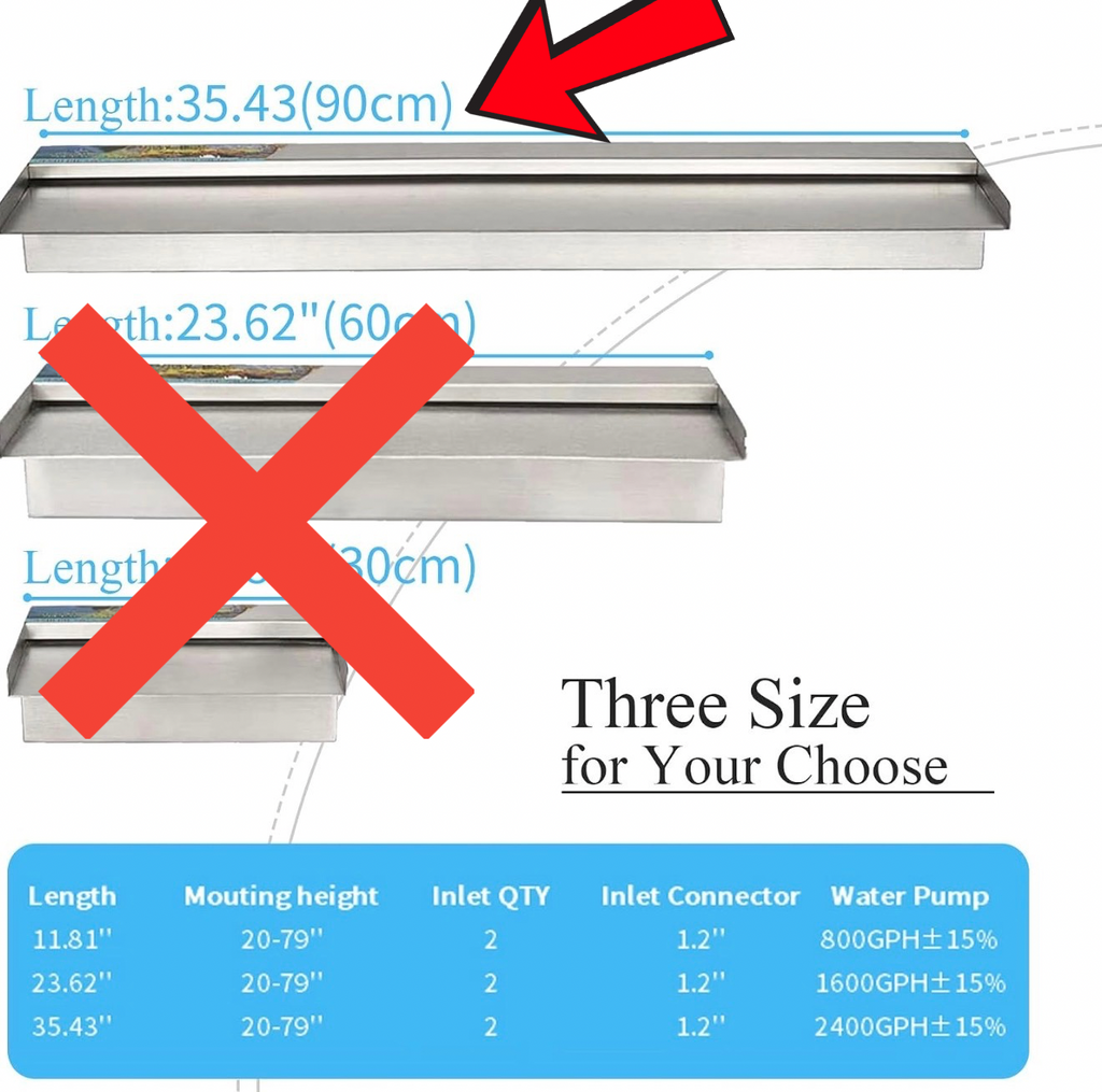 36” Inch Pool Fountain 304 Stainless Steel Waterfall Spillway with Pipe Connector Kits, Wider Water Flow Sheer Descent Platform Water Feature Fountain for Swimming Pool, Outdoor Garden Decor