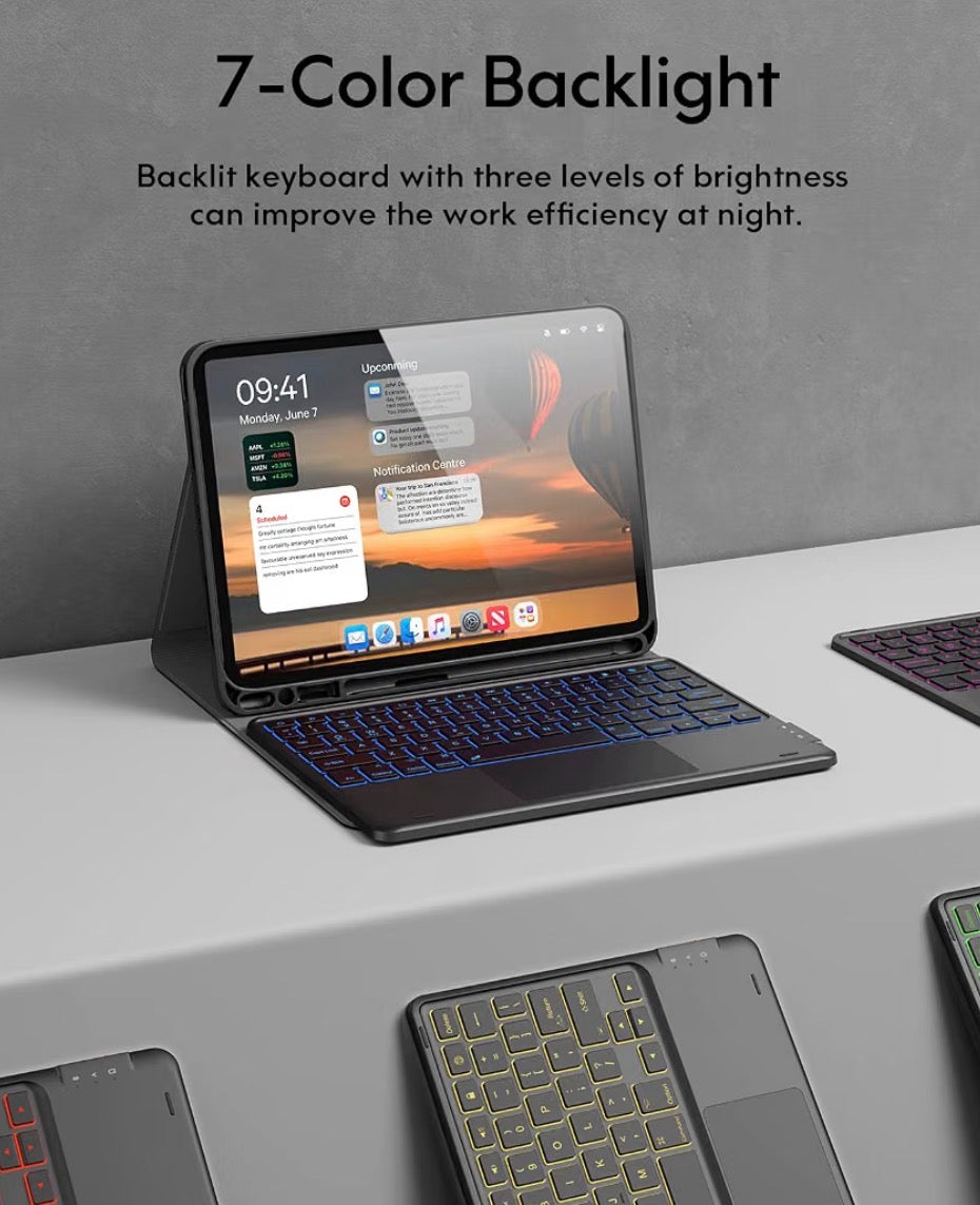for iPad Air 11 Inch (M4/M3/M2)& Air 4th/5th Case with Keyboard, Detachable Folio Keyboard Case with Multi-Touch Trackpad, 7-Color Backlight, Pencil Holder & Dual Bluetooth, Black