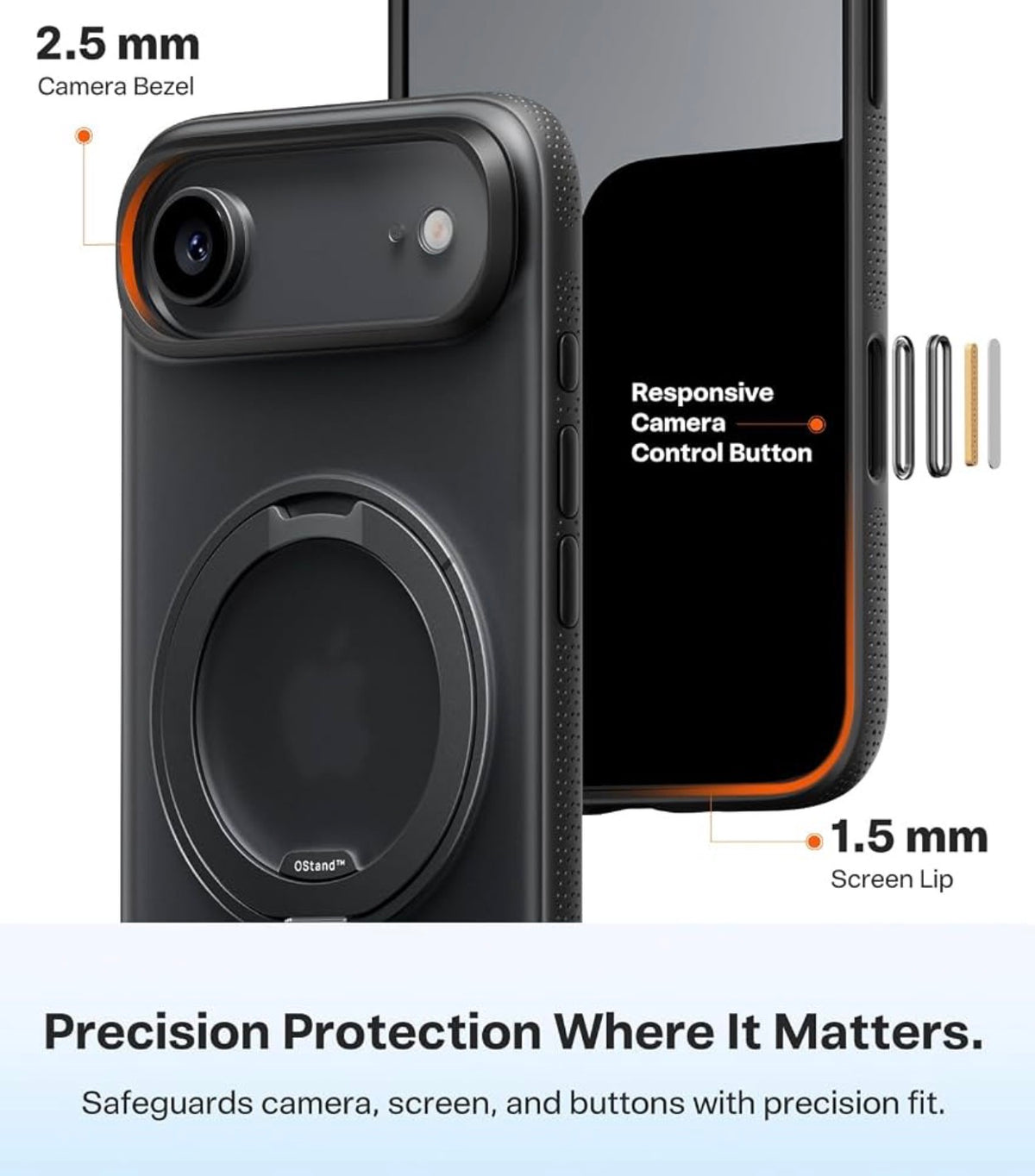 TORRAS 360 Magnetic Stand for iPhone Air Case, O3 Fitness Series [Fit for MagSafe] [Military-Grade Protection] Translucent Slim Case for iPhone 17 Air, 2025, Obsidian Black