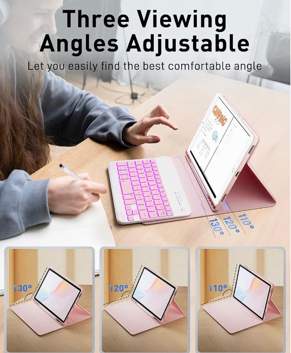 for iPad mini 5 (2019) & Mini 4 (2015) Case with Keyboard for iPad mini 5th 4th Generation 7.9" - 7 Color Backlit Keyboard Case - Built in Pencil Holder with Mouse - Pink