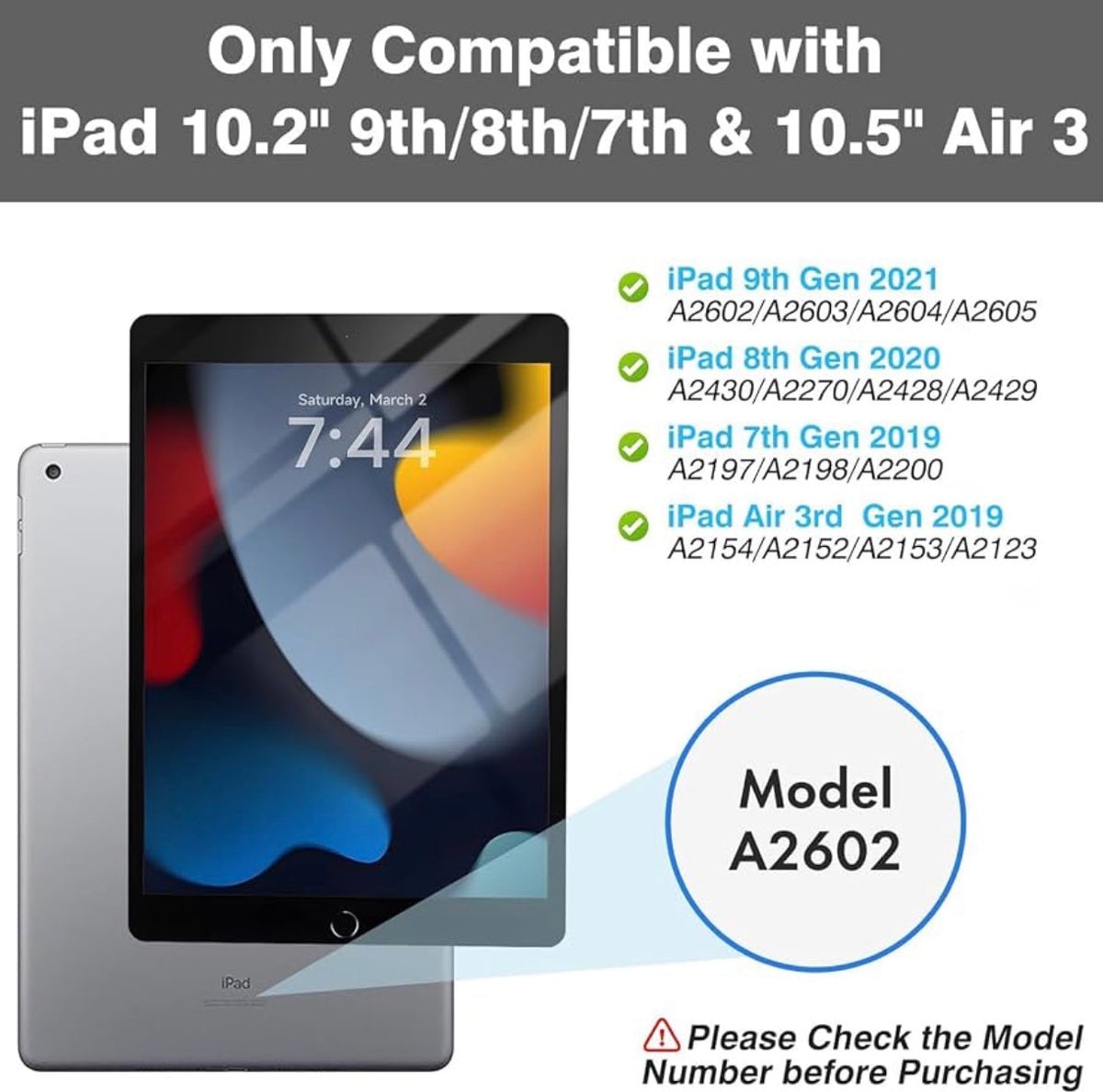 Keyboard Case for iPad 9th/8th/7th Gen (2021/2020/2019) 10.2 Inch
Keyboard Case for iPad Air 3rd gen (2019), iPad Pro 10.5 inch (2017), Detachable Wireless Keyboard, Pencil Holder