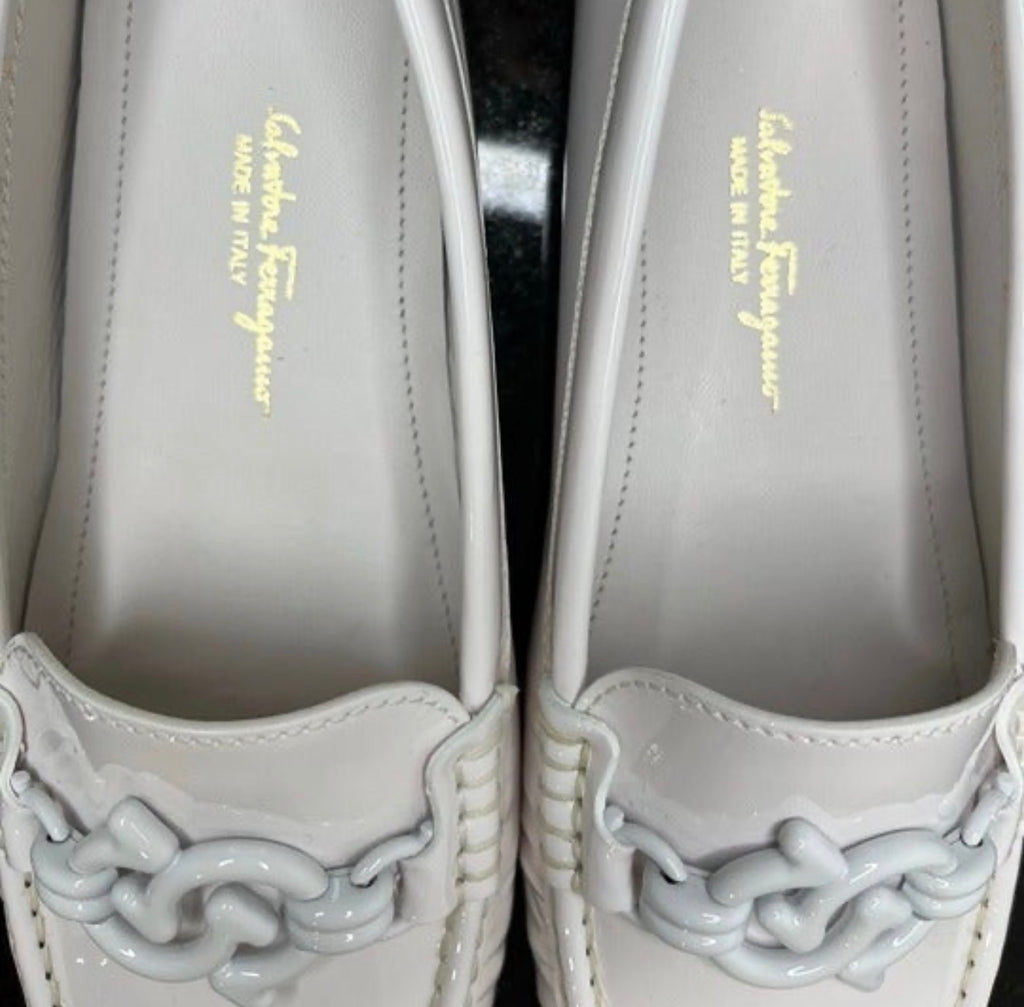 Salvatore Ferragamo - Kurt Driver - White Patent Leather - Women Size 6