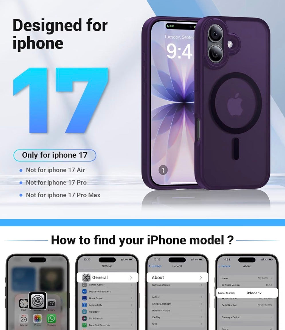 Magnetic Case for iPhone 17, Compatible with MagSafe, Anti-Slip Military-Grade Drop Protection, Camera Protection, Slim Shockproof Protective for iPhone 17 Phone Case, Purple