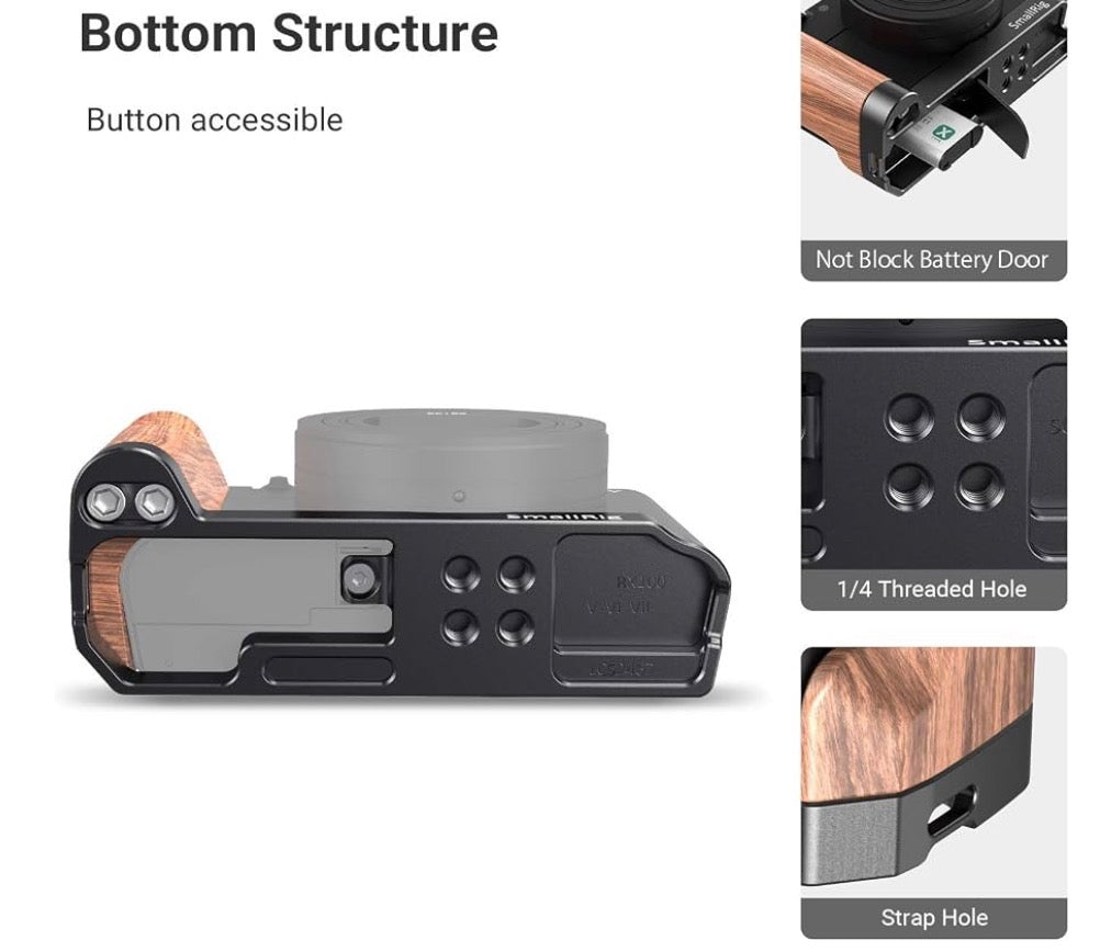 L-Shaped Bracket Wooden Grip for Sony RX100 III/IV/V(VA) / VI/VII with 1/4"-20 Threaded Holes