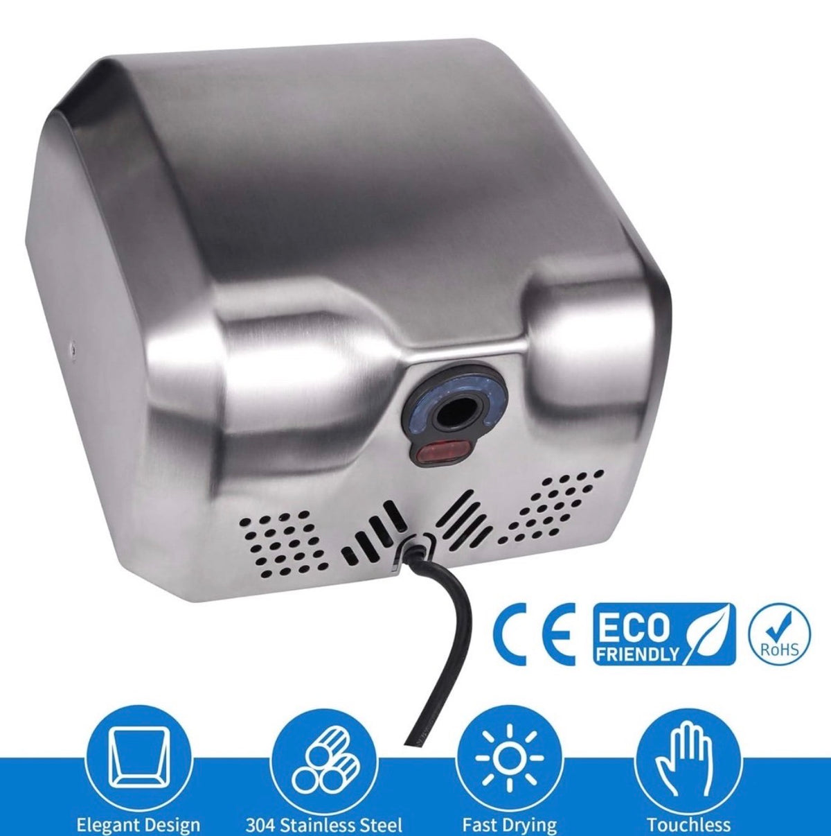 Goetland - Pack Of 2 - Commercial Hand Dryer 1800w Stainless Steel Automatic High