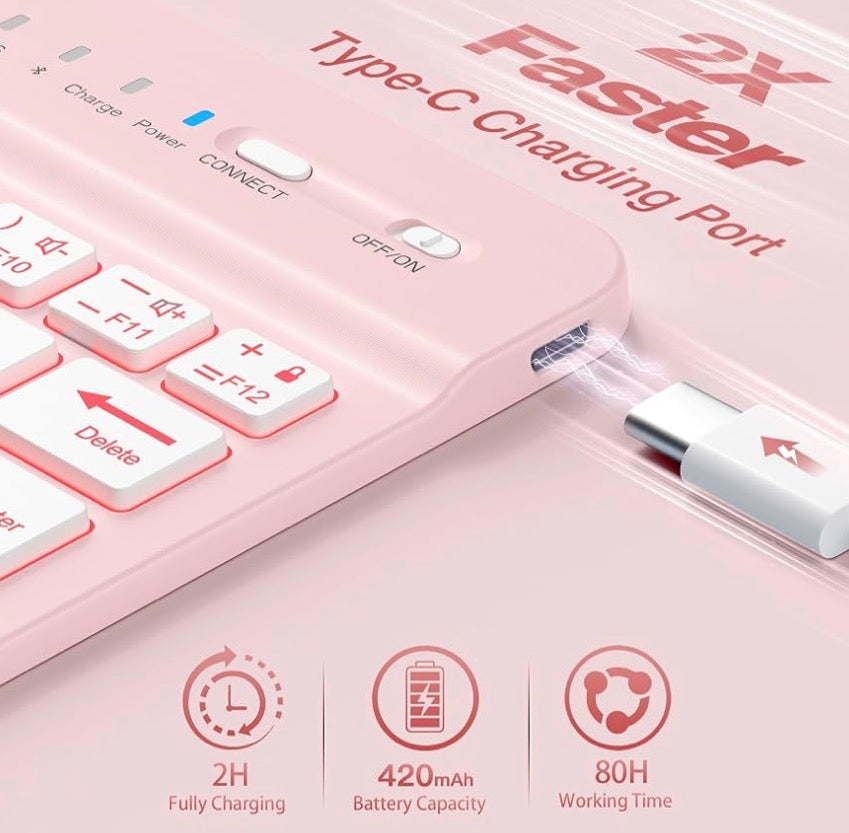 Keyboard Case for iPad 7 Mini/A17 Pro/Mini 6 Gen Case with Keyboard Pencil Holder, 7 Color Backlit Detachable Keyboard Cover for iPad mini 7th/6th Generation 8.3-inch 2024/ 2021, Pink