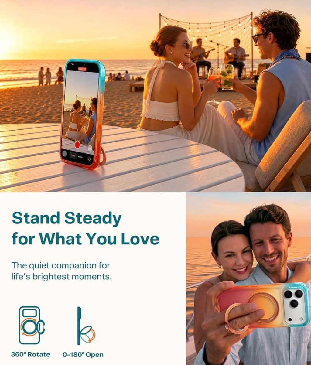 TORRAS O3 Air for iPhone 17 Pro Case, 360 Magnetic Stand, [Fit for MagSafe] Slim Case for iPhone 17 Pro, 6.3", Coastal Sunset, Fit for Magsafe, Military Drop Protection, Camera Control, Shockproof