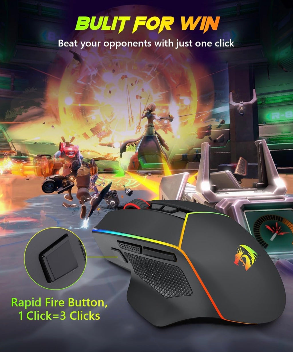 Redragon Wireless Gaming Mouse, Tri-Mode 2.4G/Bluetooth/USB-C, 7 Programmable Buttons, Tactile Rapid Fire Key, 8000 DPI RGB Ergonomic Mouse for PC Windows Gaming & Work, M814