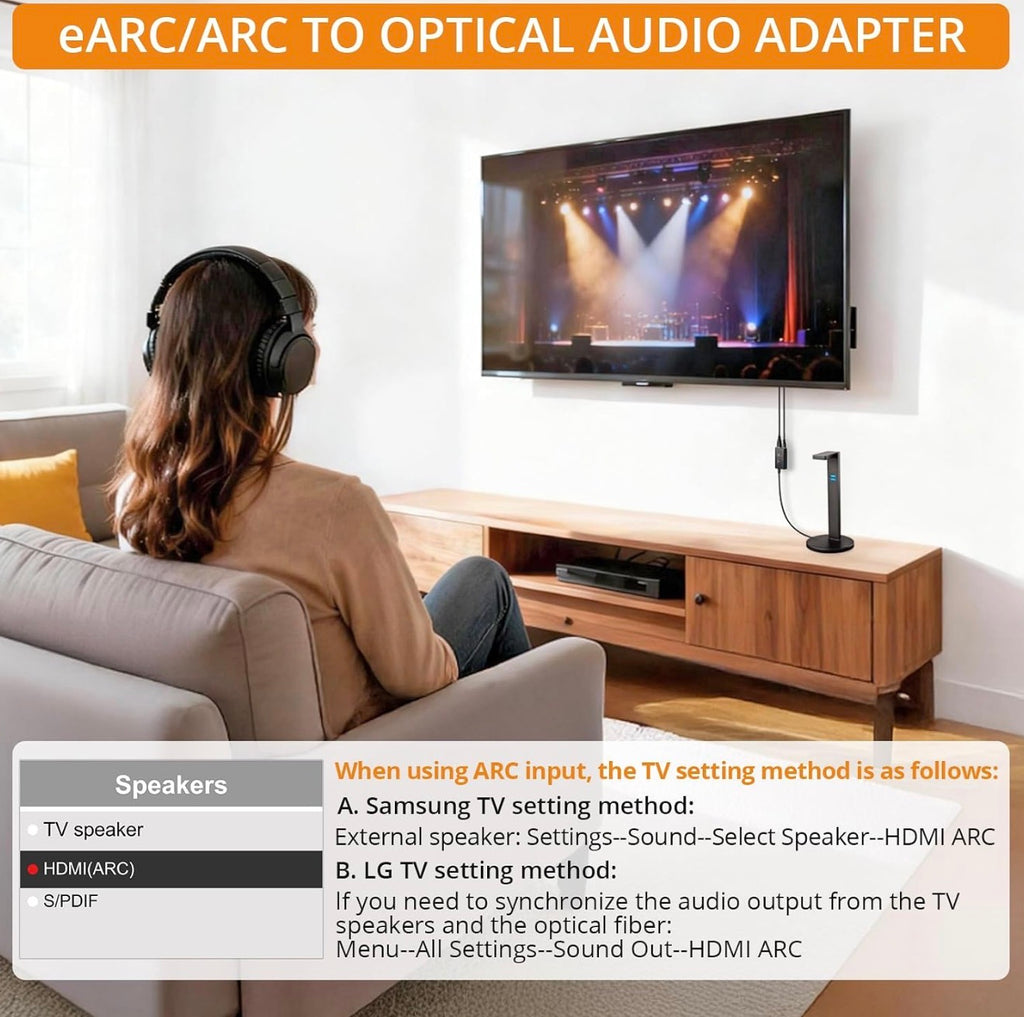 Neoteck ARC/eARC Audio Extractor, HDMI ARC Audio to Optical Extractor
with Supports PCM 2.0, Dolby 5.1, DTS 5.1, 24bit/192kHz, Plug and Play, Suitable for TV, Home Cinema & Legacy Audio Systems