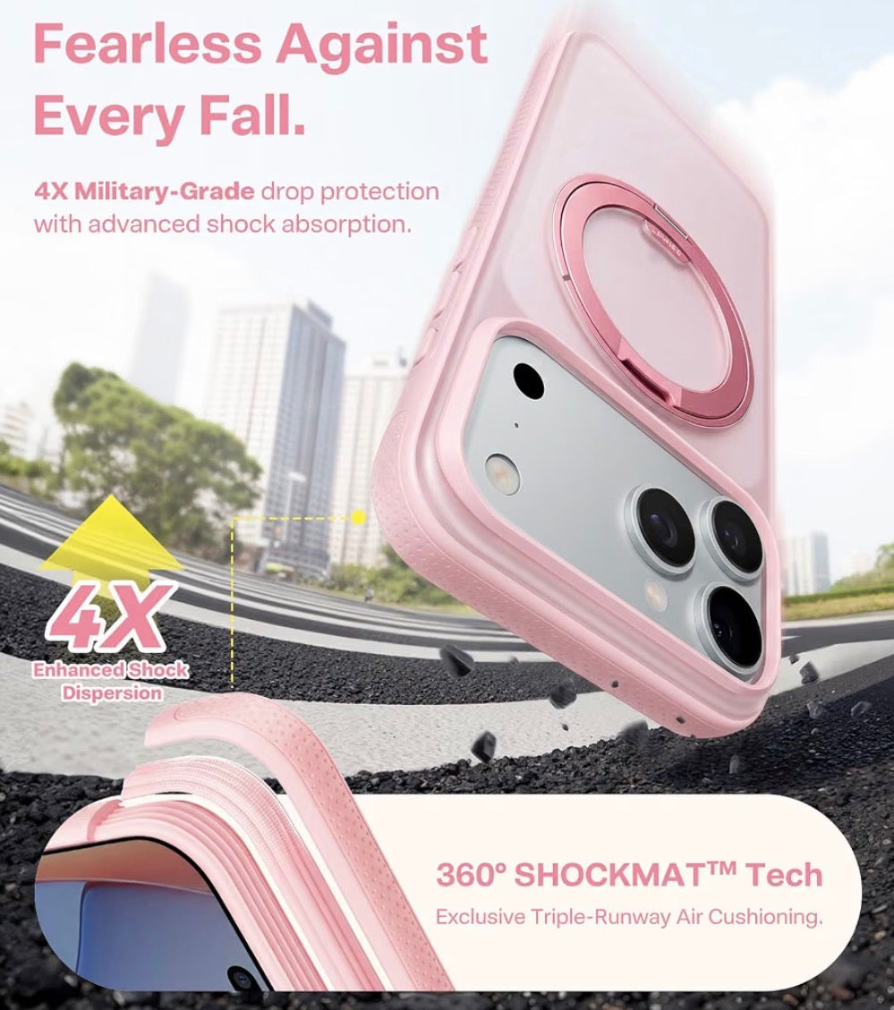 For iPhone 17 Pro Max Case, 360 Magnetic Stand, O3 Fitness Series, [Fit for MagSafe] [4X Military-Grade Protection] Slim Case for iPhone 17 Pro Max phone case,6.9", Translucent Pink, Ostand