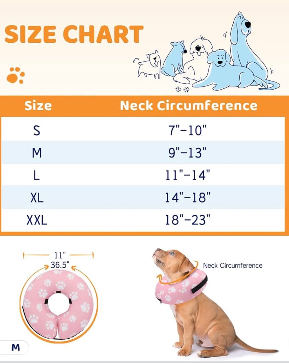 Supet Inflatable Dog Cone Collar for Medium Dogs, Soft Cone Collar for Dogs Cats, ECollar Doggie Neck Donut Dog Cone Alternative After Surgery