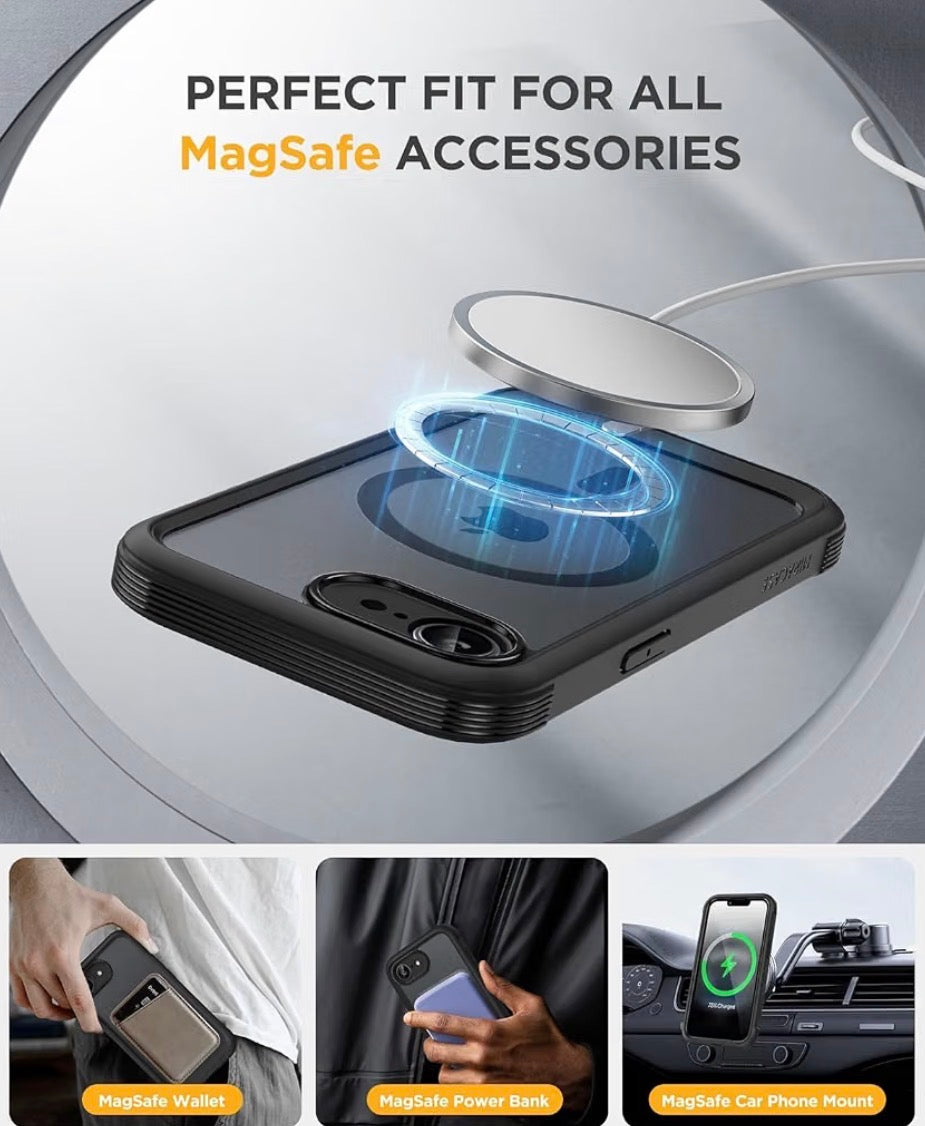 For iPhone 16e & 17e Case, Full-Body Phone with Built-in Glass Screen Protector, [Magnetic with MagSafe] Military Drop Proof 17 E/ 16 E Cover Bumper 6.1 inch, Black