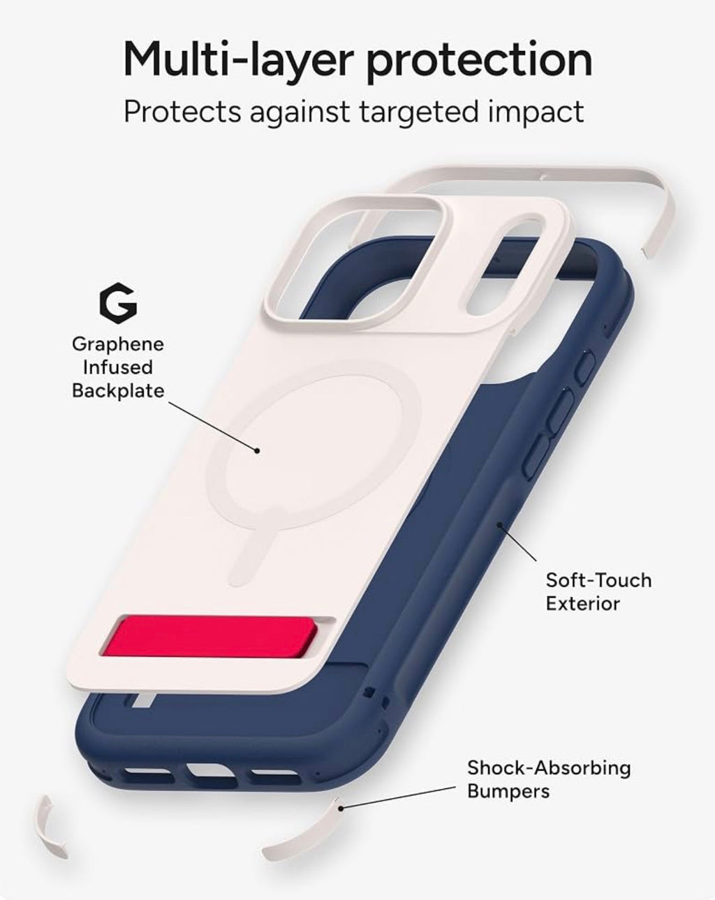 ZAGG Sedona Snap Case with Kickstand for iPhone 17 - Red Light Yellow & Blue, Drop Protection (13ft/4m), Multi-Layer Protection, with Camera Button, MagSafe Phone Case with Impact-Absorbing Bumpers