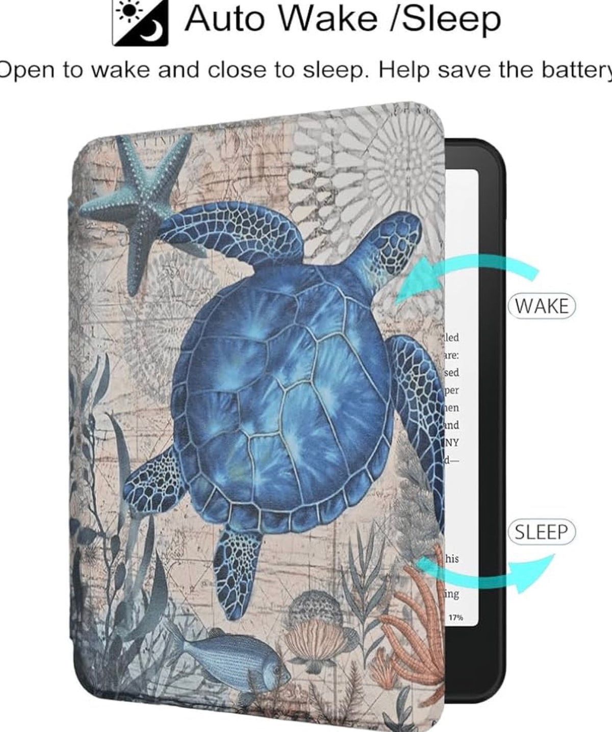 Case for 6" Kindle 11th Generation 2024/2022
Lightweight PU Leather Foldable Protective Cover, Magnetic Closure, Auto Wake/Sleep, Hand Strap, Sea Turtle
