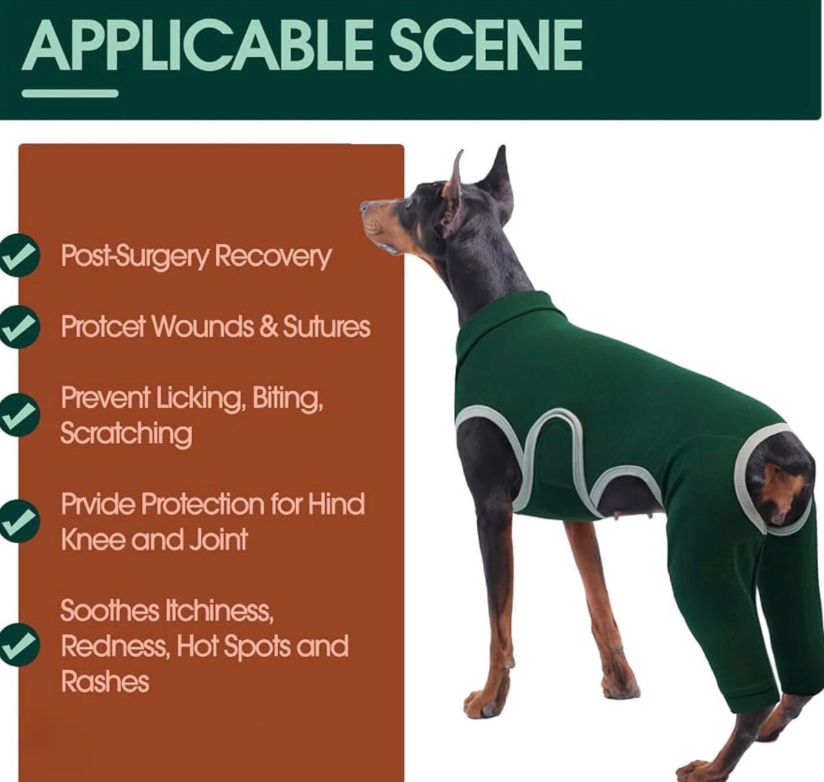 Dog Surgery Recovery Suit, Professional Dog Surgical Suit for Back Legs, Soft Dogs Recovery Sleeve to Prevent Licking Biting Wounds, Dogs Onesie After Surgery Elbow Protector, Green L