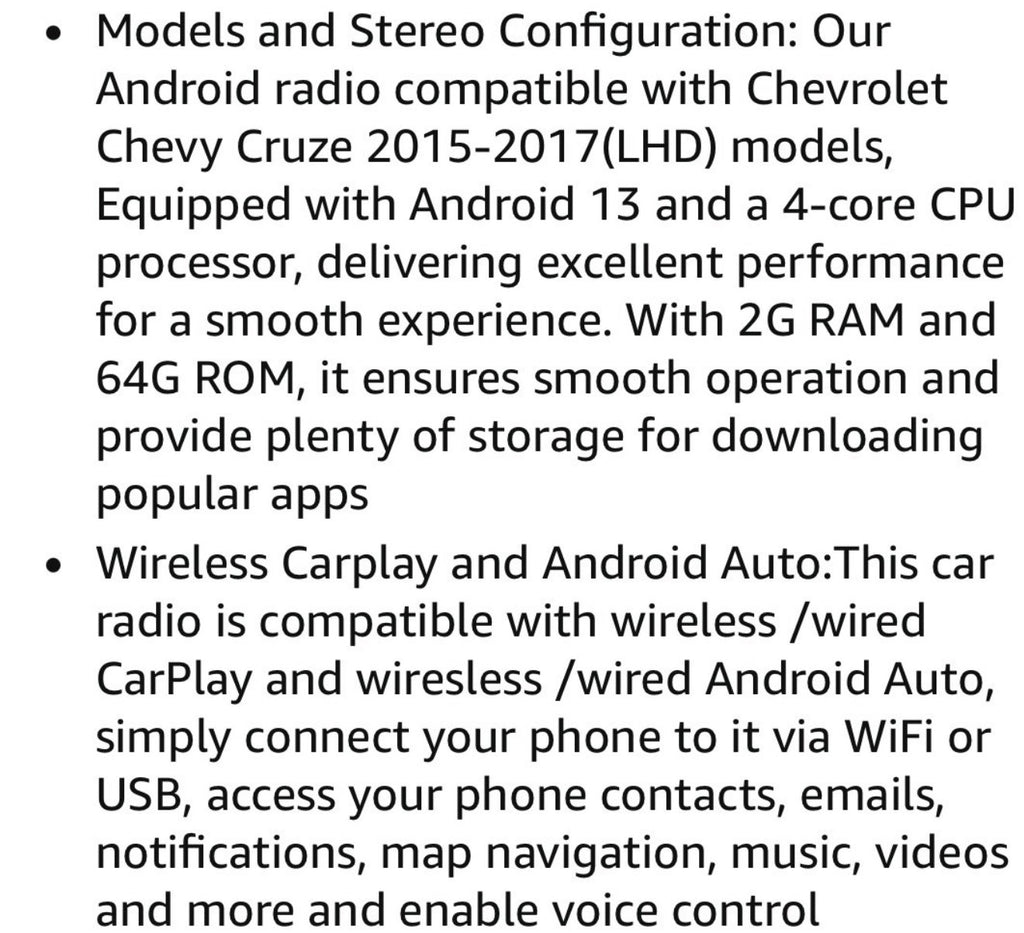 2GB+64GB Android Radio Compatible with 2015-2017 Chevrolet Cruze (LHD)