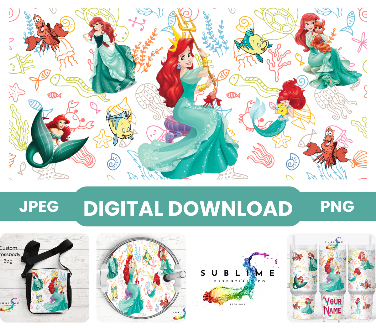 Little Mermaid "Sea Adventures" Digital Download - PNG & JPEG Format