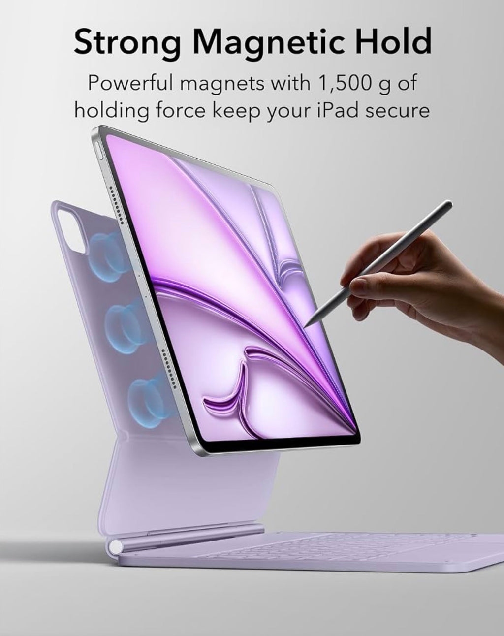 ESR for iPad Air 13/Pro 12.9 Inch Case Keyboard, Quick-Set Magnetic Stand For Air 13'' M4/M3/M2 & Pro 12.9'' 6/5/4/3th, Secure Magnetic Lock, Precision Multi-Touch Trackpad, Rebound Series, Purple