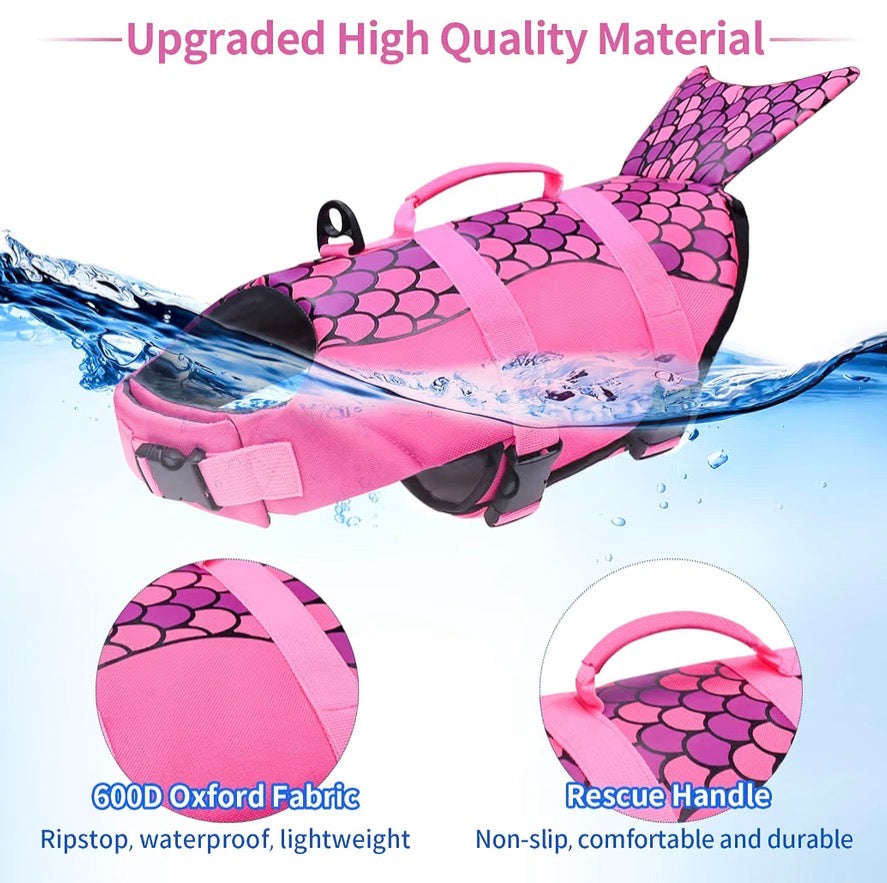Dog Life Jacket, Ripstop Dog Life Vest with High Buoyancy for Swimming Boating, High Visibility Shark Puupy Lifesaver for Small Medium Large Dogs (Pink #1, Large)