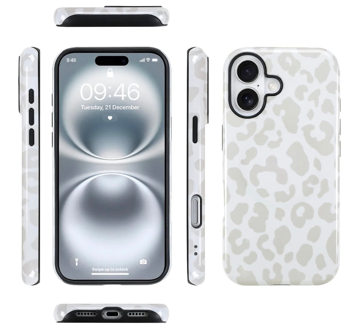 Magnetic for iPhone 17 Case, White Leopard Cheetah Pattern [Compatible with Magsafe Charging] 2 in 1 Matte Shockproof Protection Hard Phone Cover for Women Men