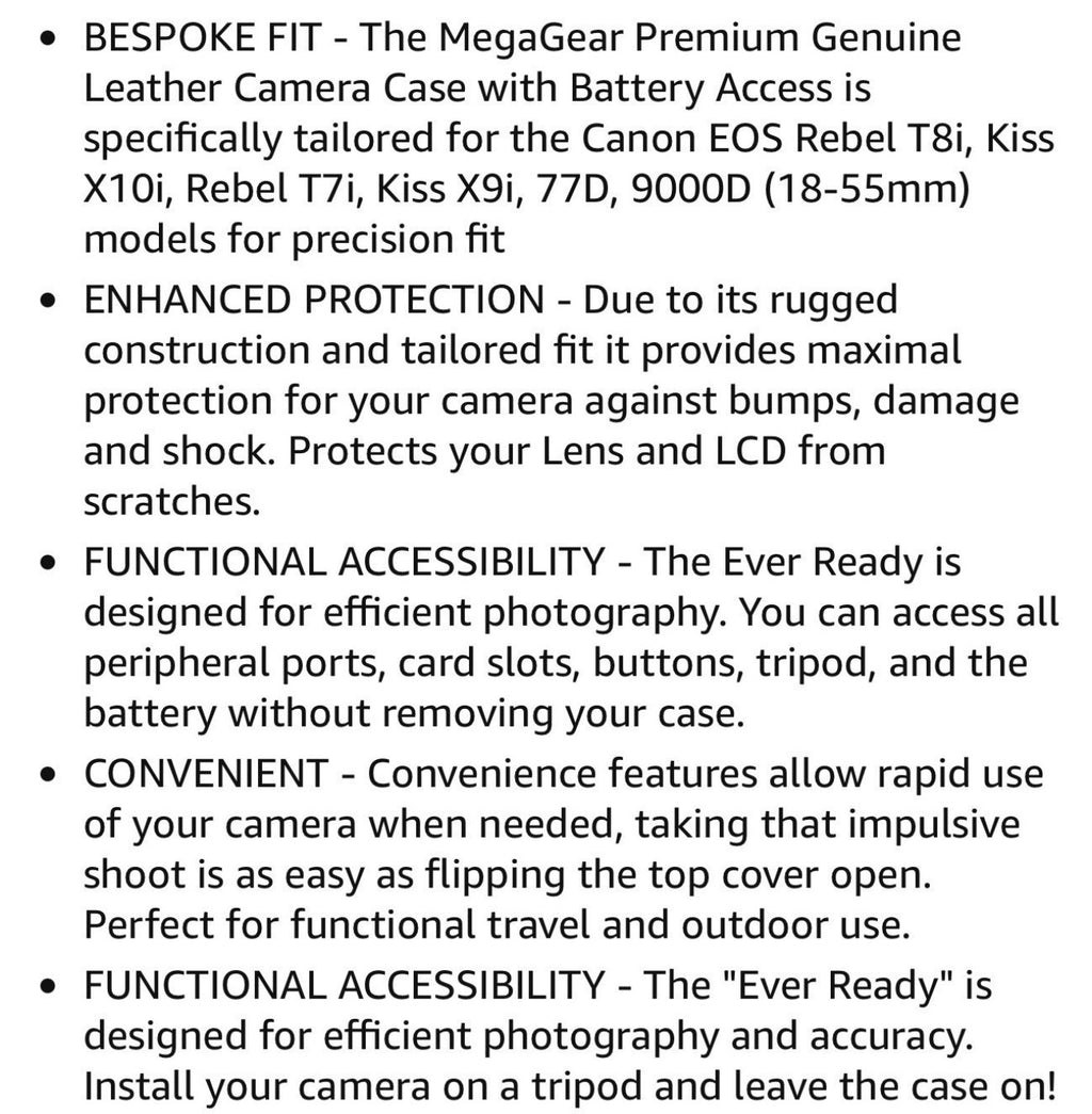 MG1192 Ever Ready Genuine Leather Camera Case Compatible with Canon EOS Rebel T8i, Kiss X10i, Rebel T7i, Kiss X9i, 77D, 9000D (18-55mm), Black