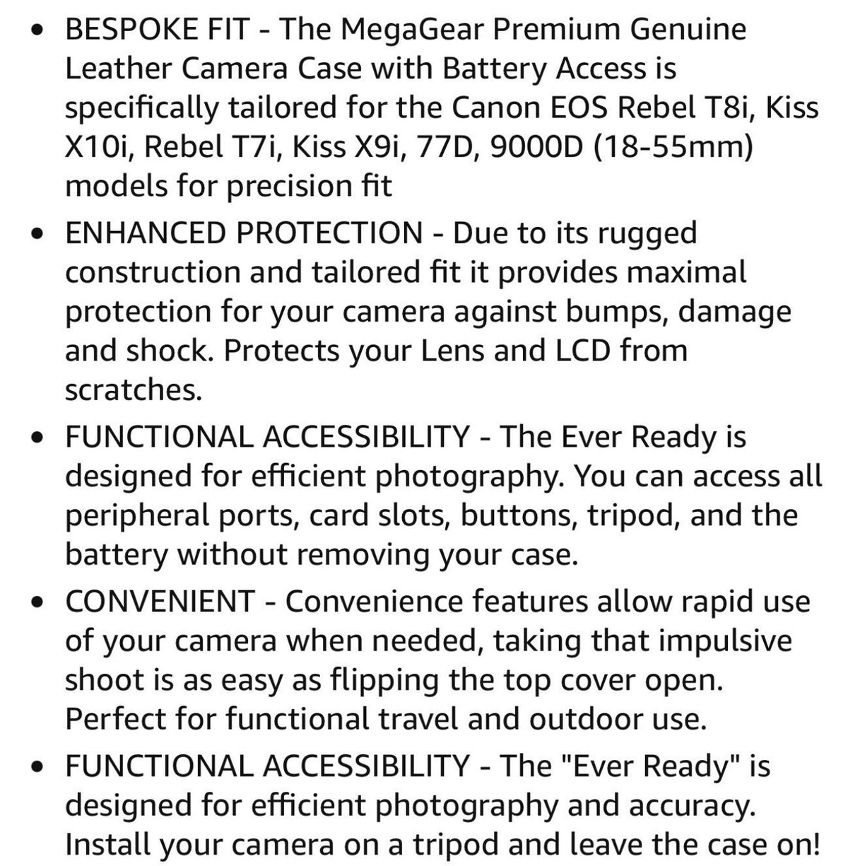 MG1192 Ever Ready Genuine Leather Camera Case Compatible with Canon EOS Rebel T8i, Kiss X10i, Rebel T7i, Kiss X9i, 77D, 9000D (18-55mm), Black