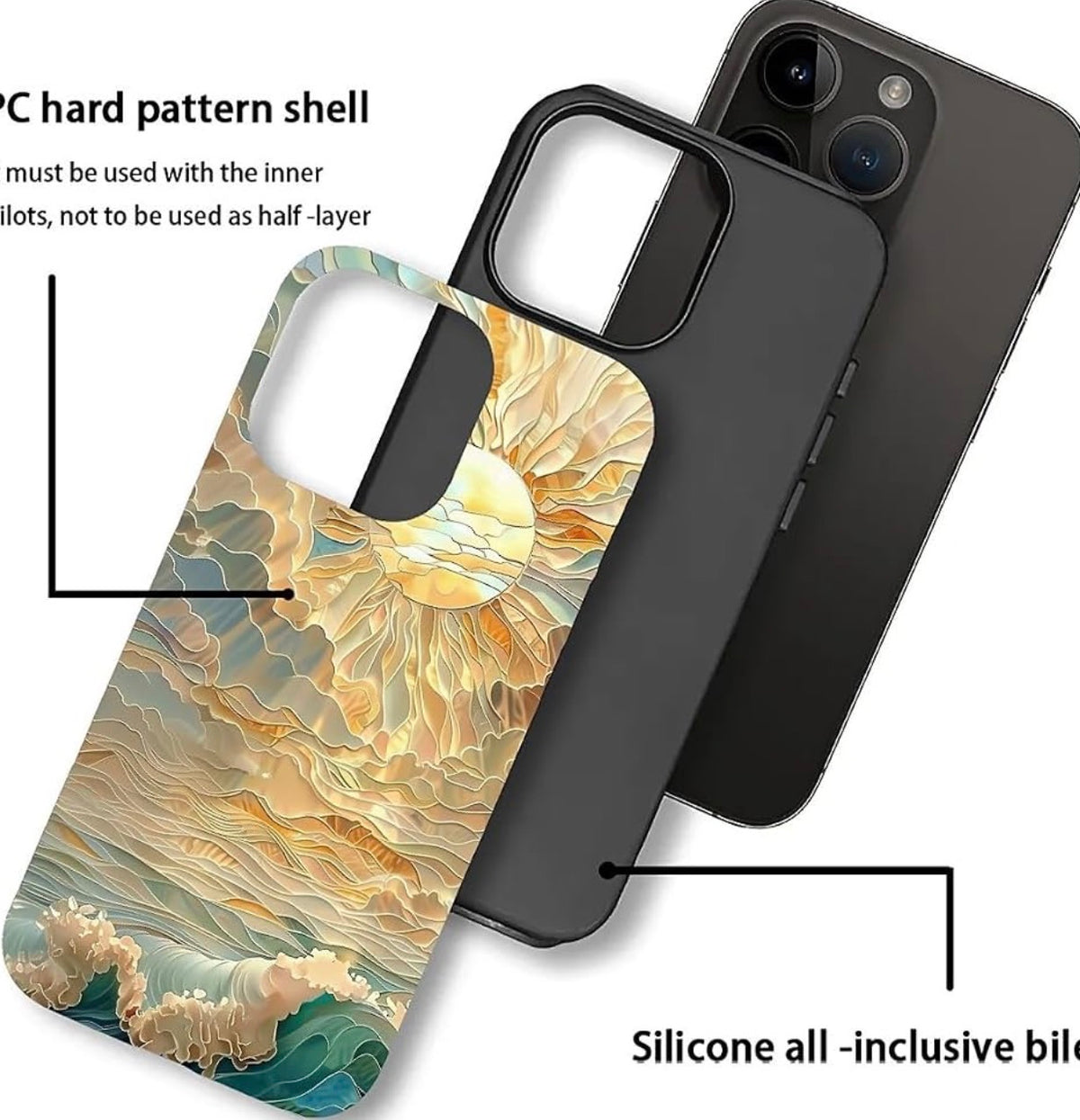 Case for iPhone 13 Pro Max,Ocean Waves Sun Rays Stained Glass for 2 in 1 Hard Shell + Soft Silicone, Shockproof Bumper Drop Protective Case for iPhone 13 Pro Max