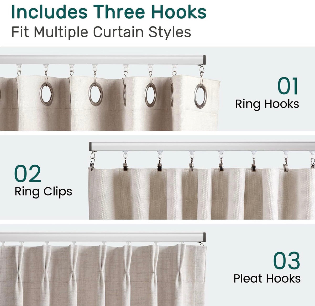 Silent Ceiling Curtain Track with Wall Mount, 6ft-9ft, White, Curtain Track System for Room Divider, Curtain Rail with Three Types of Hooks, Easy Install, 6 to 9 Feet