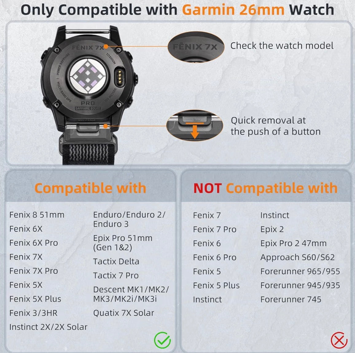26mm Nylon Strap Compatible with Garmin Fenix 8/Fenix 9 51mm/Fenix 7X Pro/7X/Fenix 6X Pro/6X/Fenix 5X/Plus Band,26mm Width Quickfit Replacement Sport Watch Bands for Fenix 3/3HR Smartwatch
