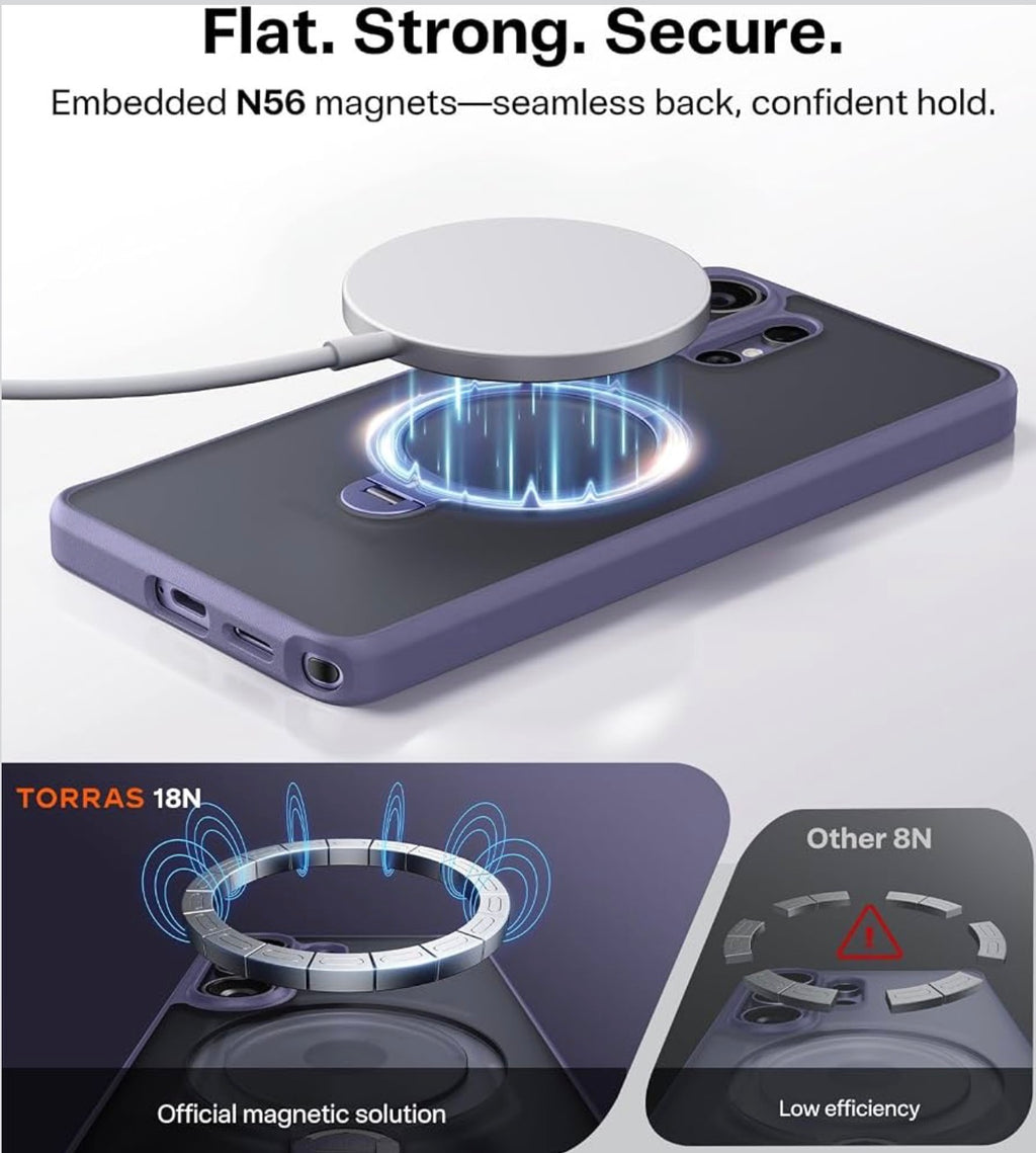 TORRAS Q3 Spin for Samsung Galaxy S26 Ultra Case, 360 Magnetic Stand, Compatible with Magsafe, Slim S26 Ultra Case with Kickstand, Aesthetic for Women, Translucent Frosted Purple