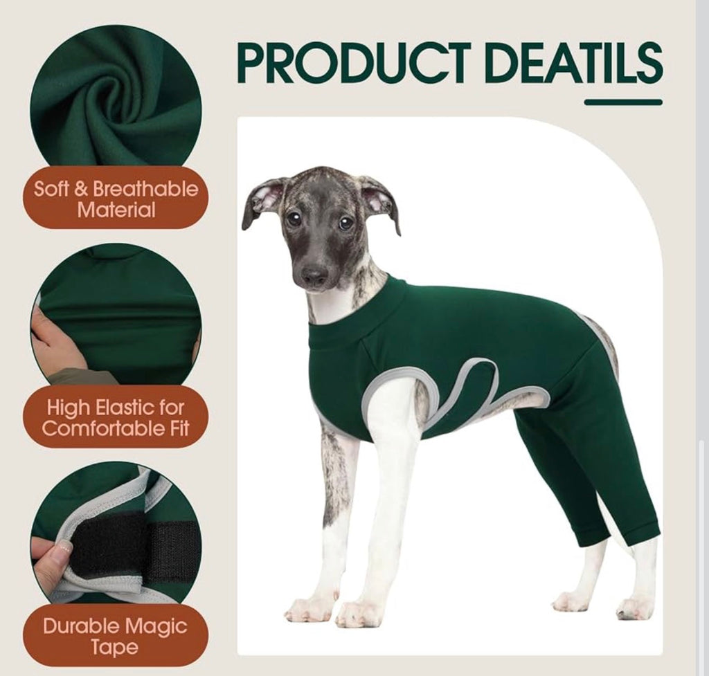 Dog Surgery Recovery Suit, Professional Dog Surgical Suit for Back Legs, Soft Dogs Recovery Sleeve to Prevent Licking Biting Wounds, Dogs Onesie After Surgery Elbow Protector, Green L