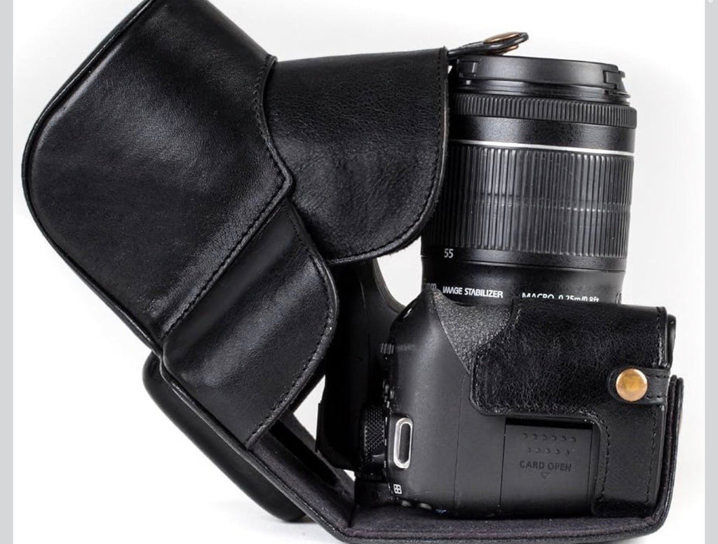 MG1192 Ever Ready Genuine Leather Camera Case Compatible with Canon EOS Rebel T8i, Kiss X10i, Rebel T7i, Kiss X9i, 77D, 9000D (18-55mm), Black